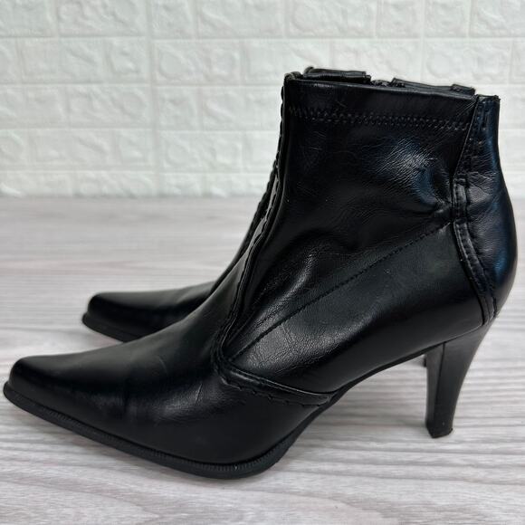Franco Sarto Ankle Boots WMNS 5.5M Black Leather Side Zip Stiletto Pointed Toe - Picture 4 of 11